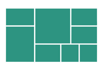 Image of a flexible photo collage gallery layout featuring multiple frames on a light background, illustrating creative photo organization.