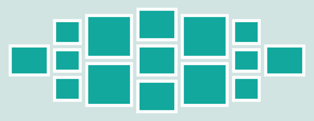 Image of a flexible photo collage gallery layout featuring multiple frames on a light background, illustrating creative photo organization.
