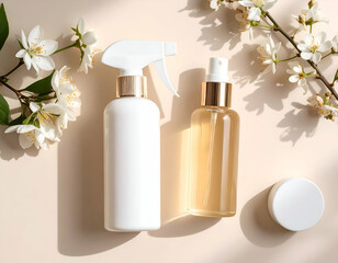 Pastel Cream Mockup Finishing Spray & Cap for Beauty Products