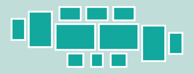 Image of a flexible photo collage gallery layout featuring multiple frames on a light background, illustrating creative photo organization.