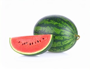 An irresistible collection of whole and cut watermelons, versatile for food photography, picnic scenes, or highlighting a vibrant, healthy lifestyle. Water melon in white background 