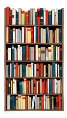 Fototapeta premium Colorful books arranged on a wooden bookshelf in neat rows 