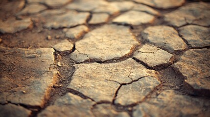 Fototapeta premium Cracked, dry earth with textured, broken ground pattern
