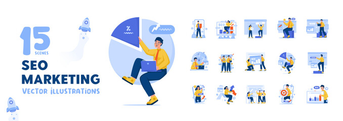SEO digital marketing strategy vector illustration collection set