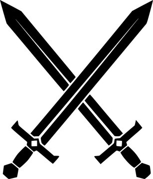 two crossed swords, black silhouette, simple vector illustration