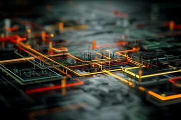 Electronic EDM as pulsating cybernetic circuits, neon grids in a dark digital void