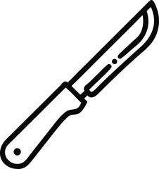 Vector art of a scalpel, a sharp surgical knife, is shown in a line art style isolated on white background
