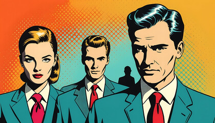 Mid-Century Modern Business Team Portrait in Pop Art Style