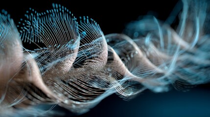 Feathers brushing against microneedles, ASMR soundwaves visualized as vibrating holograms