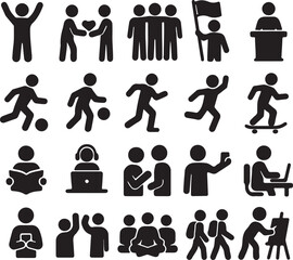 A collection of black vector silhouettes showcasing various sports and physical activities, ideal for infographics, educational posters, and fitness-related projects.
