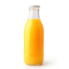 Glass orange juice bottle, studio shot, white background, healthy drink