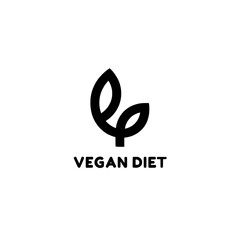 vegan diet vector logo design , A logo with two leaves and the words vegan diet below, all in black on transparent background , no background