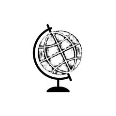 globe on white background , a globe with white lines on a dark black stand on a white background on transparent background , no background