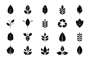 recycle symbol icons vector , Collection of various leaf and recycle symbol icons on a white background on transparent background , no background