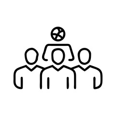 Icon of a sports team with three players and a ball above them  