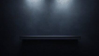 Obraz premium Empty black shelf against dark wall with spotlights