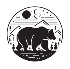 bear silhouettes vector, set of animals Brown grizzl Black vector