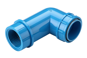 Blue pvc pipe fitting elbow with threaded connection isolated on transparent background
