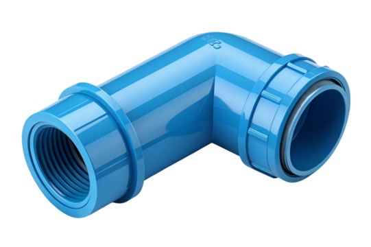 Blue pvc pipe fitting elbow with threaded connection isolated on transparent background