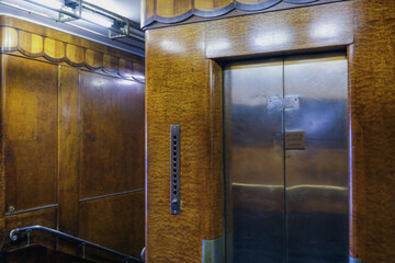 Opulent Art Deco interior architecture inside lobby, atrium or foyer on historic ocean liner style...