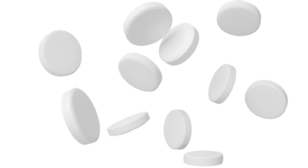 White round pills falling against a black background illustrating medicine and healthcare