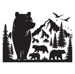 bear silhouettes vector, set of animals Brown grizzl Black vector