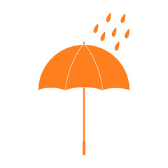 Orange Umbrella with Rain Icon – Orange Weather Warning Forecast Symbol Isolated on White Background