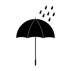 Black Umbrella with Rain Icon – Weather Forecast Symbol Isolated on White Background