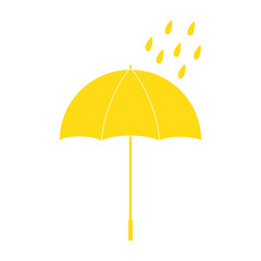 Yellow Umbrella with Rain Icon – Yellow Weather Warning Forecast Symbol Isolated on White Background