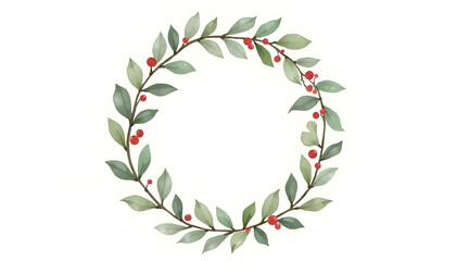 Watercolor Mistelzweig Mit Gr&Atilde;&frac14;nen Bl&Atilde;&curren;ttern Und Roten Beeren in Kreisform F&Atilde;&frac14;r Feiertagsdekoration