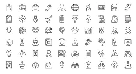 Business and Office Line Icons Set for Corporate Communication and Management in Modern Style