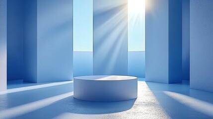 Sunlit platform, light blue geometric minimal architecture
