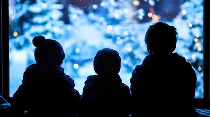 Children watching snowy Christmas scene