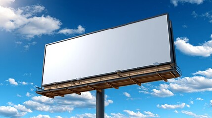 Large blank billboard against a bright blue sky with white clouds