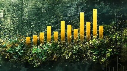 Vibrant Bar Graph Surrounded by Lush Greenery Illustrating Growth and Sustainability Trends - Powered by Adobe