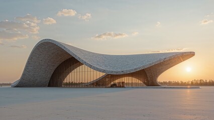 Obraz premium Modern architectural structure at dawn.