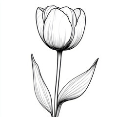 Black and white drawing of a tulip flower.
