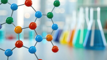 Defocused science visualization of chemical elements combining in virtual environment
