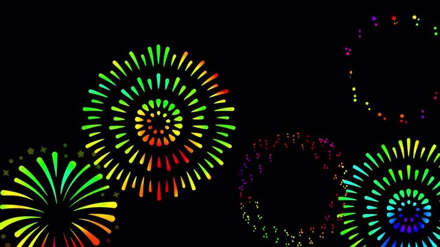 Rainbow Colorful Fireworks 2D Animation Transparent Background