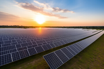Aerial view of a solar farm generating solar power.