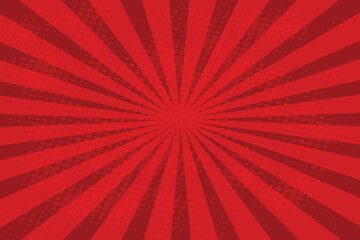 Pop Art red Sunburst Background with Halftone Dots. Retro Comic Burst Wallpaper for Superhero Text, Poster, or Vintage Cartoon Design
