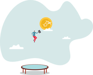 Bitcoin price rebound, crypto currency bounce back to rising up after falling down .character for design.