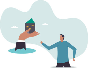 House insurance protection from disaster, safety and rescue from storm and flood, home care.character for design.