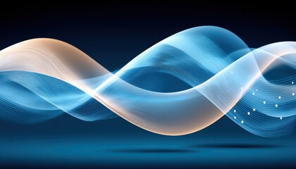 Elegant blue and gold sound wave with digital dots and smooth curvature