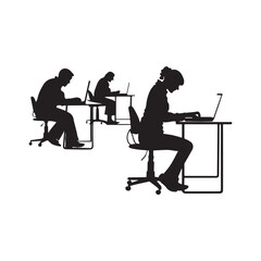 people working on laptop vector silhouette clip art logo design illustration.