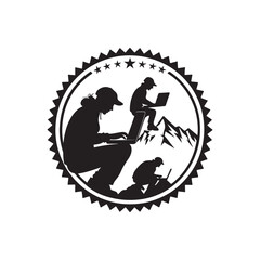 people working on laptop vector silhouette clip art logo design illustration.