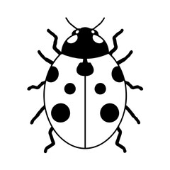 Simple black and white illustration of a ladybug with spots on a white background