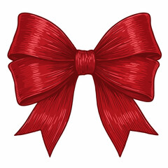 Classic red ribbon bow with detailed texture and shading on a white background