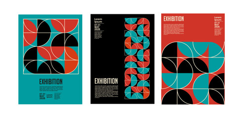 Art exhibition posters with abstract painting design. Vector vertical banners, invitation flyers to museum or gallery with trendy creative background with colorful patern blobs and drawn shapes.
