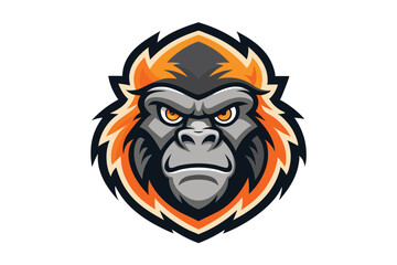 A menacing gorilla stares intensely with piercing eyes, framed by orange and gray stylized fur
